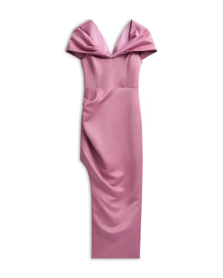 Rose Off The Shoulder Midi Dress - Rosa