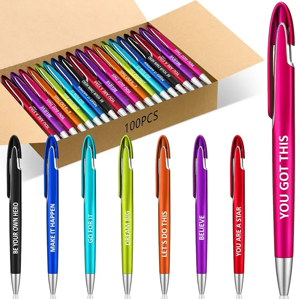 Lincia 100 Pcs Positive Theme Ballpoint Pens Bulk with Inspirational Quotes Retractable Medium Point Affirmation Pens with Black Ink Thank You Gifts for Back to School, Nurse, Teacher