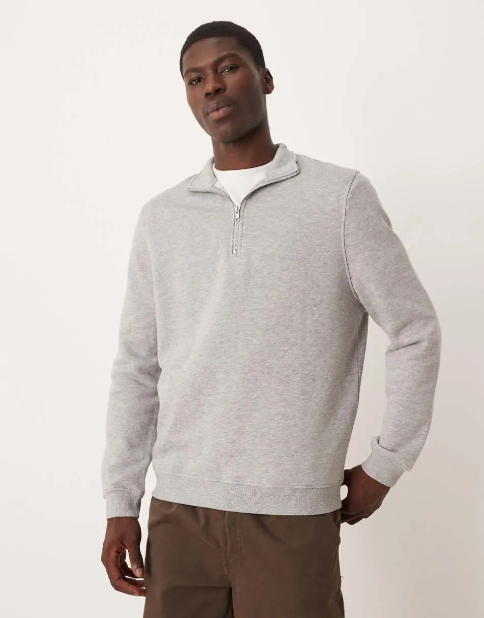 ASOS DESIGN essentials quarter zip sweatshirt in grey