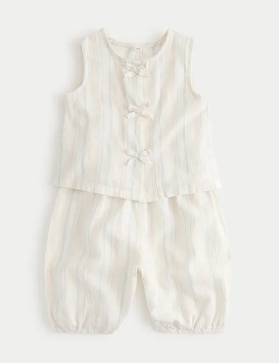 Gestreiftes Outfit (Oberteil und Hose) mit hohem Baumwollanteil (0–5 Jahre)