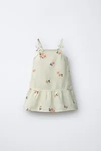 TWILL DRESS WITH EMBROIDERED FLOWERS