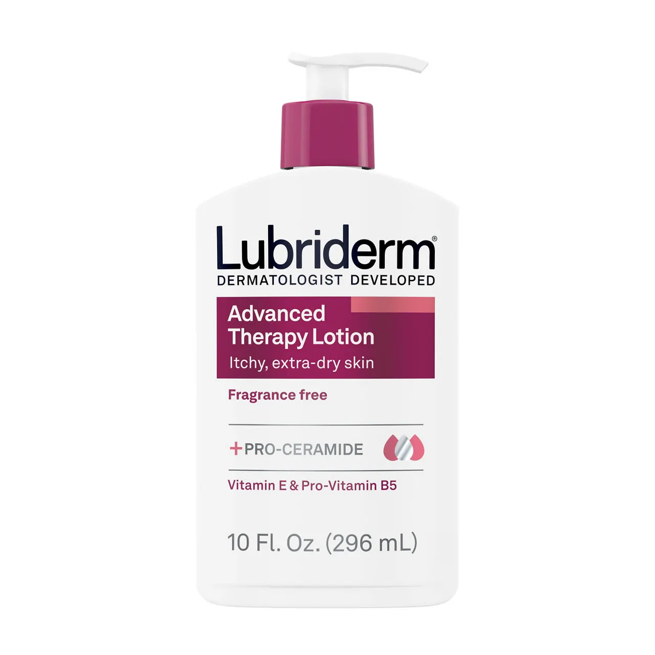 Lubriderm Advanced Therapy Fragrance Free Moisturizing Hand & Body Lotion + Pro-Ceramide, Intense Hydration for Itchy, Extra Dry, & Sensitive Skin, Non-Greasy, Hypoallergenic, 10 fl. oz