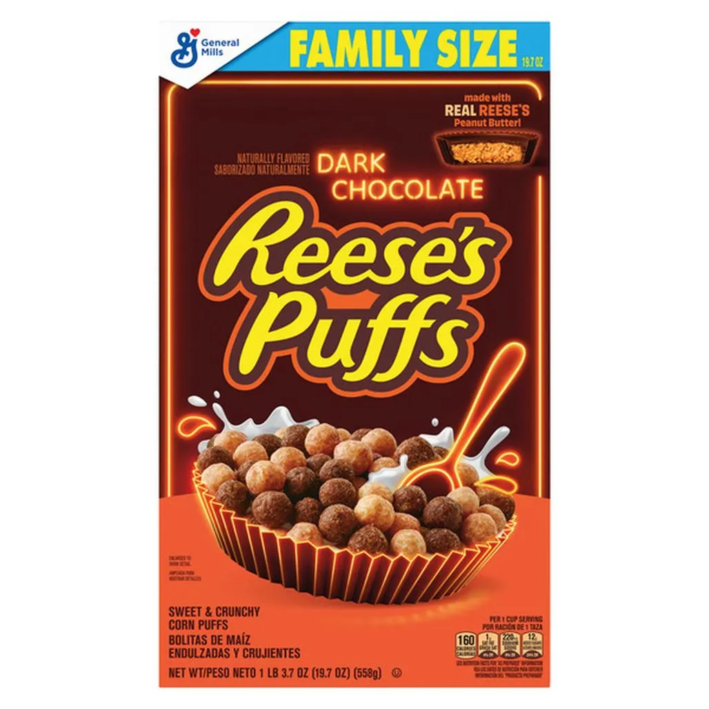 General Mills Family Size Dark Chocolate Reese's Puffs Cereal