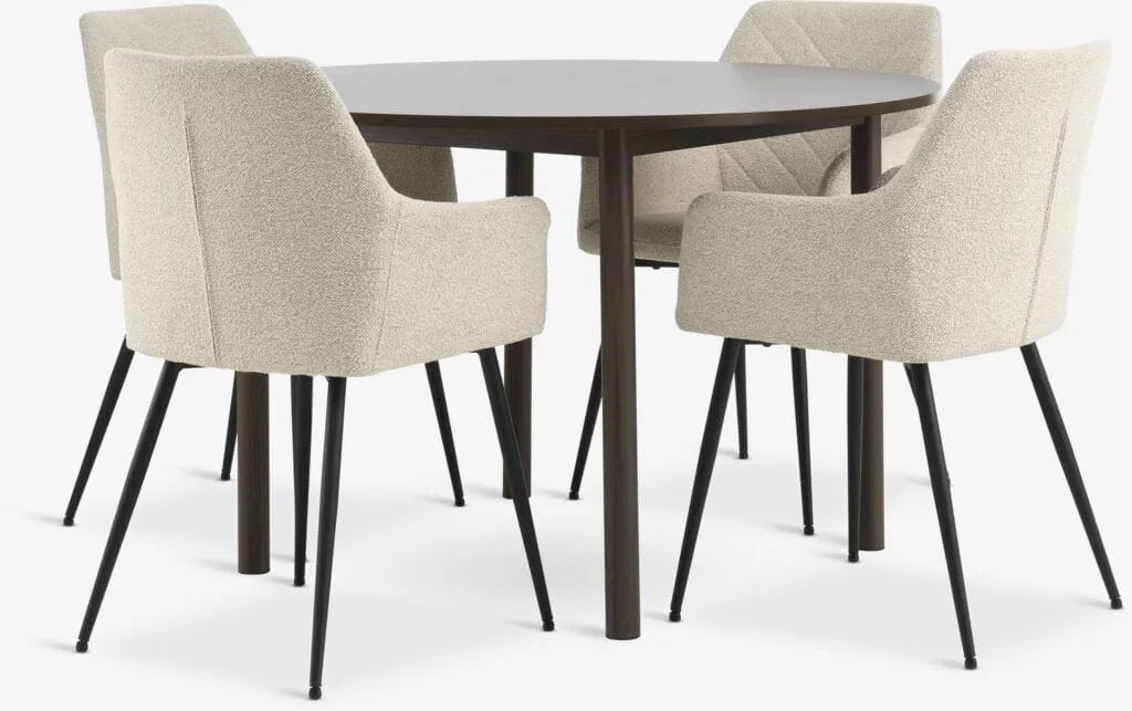 ALSTED Tavolo Ø120 rovere scuro + 4 PURHUS color avorio