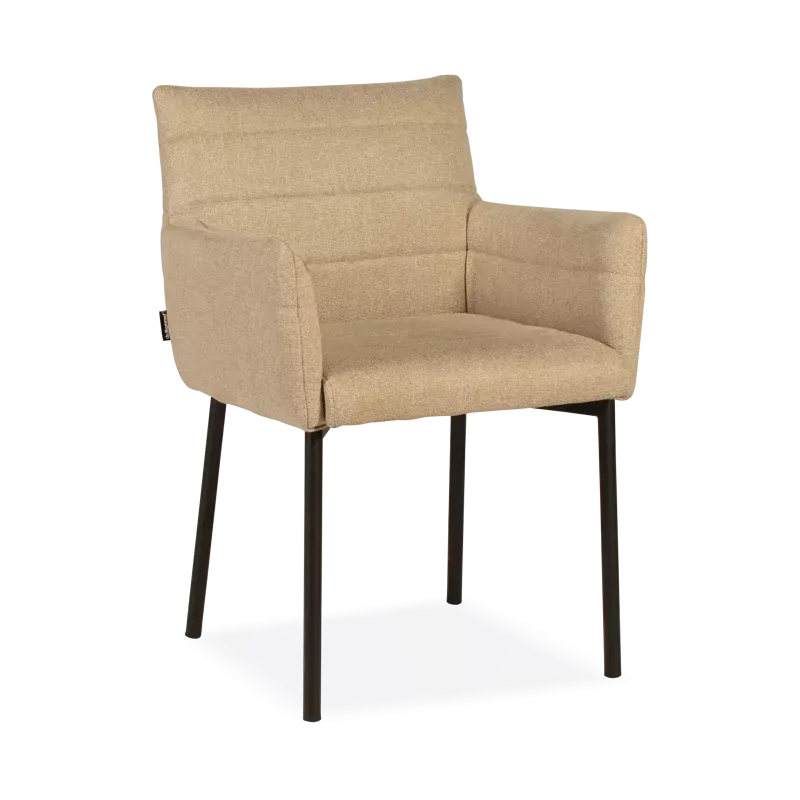 Armstoel Marea - stof Kamenta Zand - poot zwart - horizontale stiksels