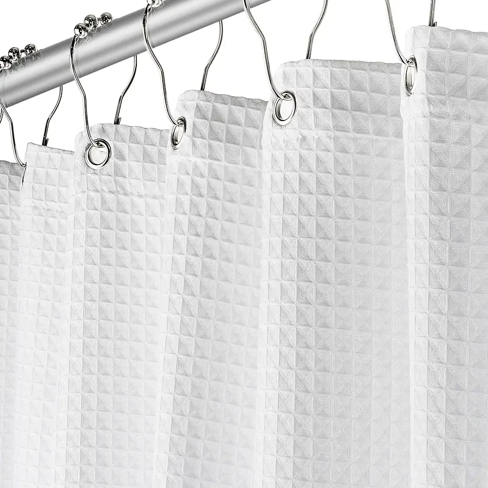 Creative Scents White Fabric Shower Curtain 72x72 - Waffle Weave Bathroom Curtain, Water Repellent Hotel Spa Quality, Heavy Duty 230 GSM Cotton Feel, Machine Washable Bath Curtains with Grommets