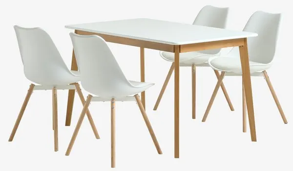 JEGIND + KASTRUP JEGIND L130 tafel wit + 4 KASTRUP stoelen wit