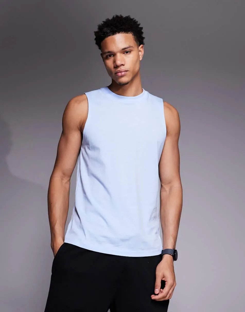 4505 Icon drop armhole cotton training singlet with quick dry finish in light blue