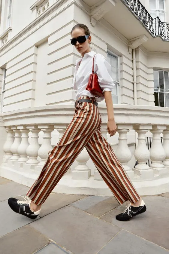 STRIPED TROUSERS WITH BELT