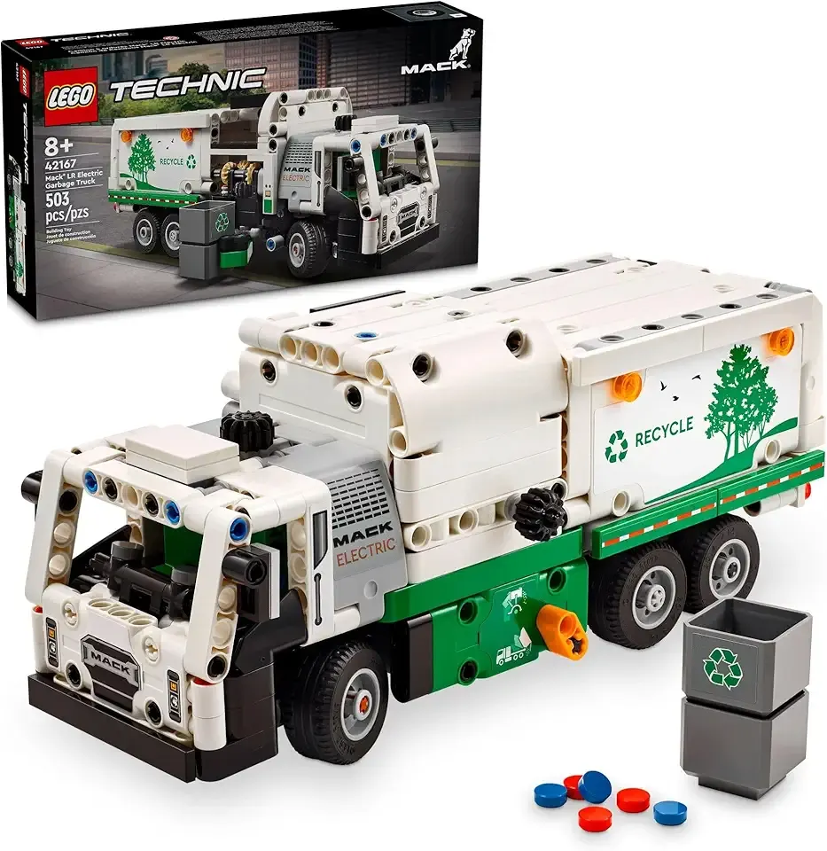 Technic Mack LR Electric Garbage Truck Toy, Buildable Kids Truck for Pretend Play, Great Gift for Boys, Girls and Kids Ages 8 and Up who Love Recycling Toys and Vehicles, 42167