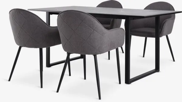 MOSELUND + SABRO MOSELUND L180 tafel keramiek + 4 SABRO stoelen grijs/zwart