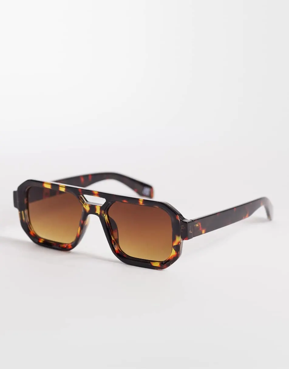 ASOS DESIGN aviator sunglasses in tortoise frame with brown lens