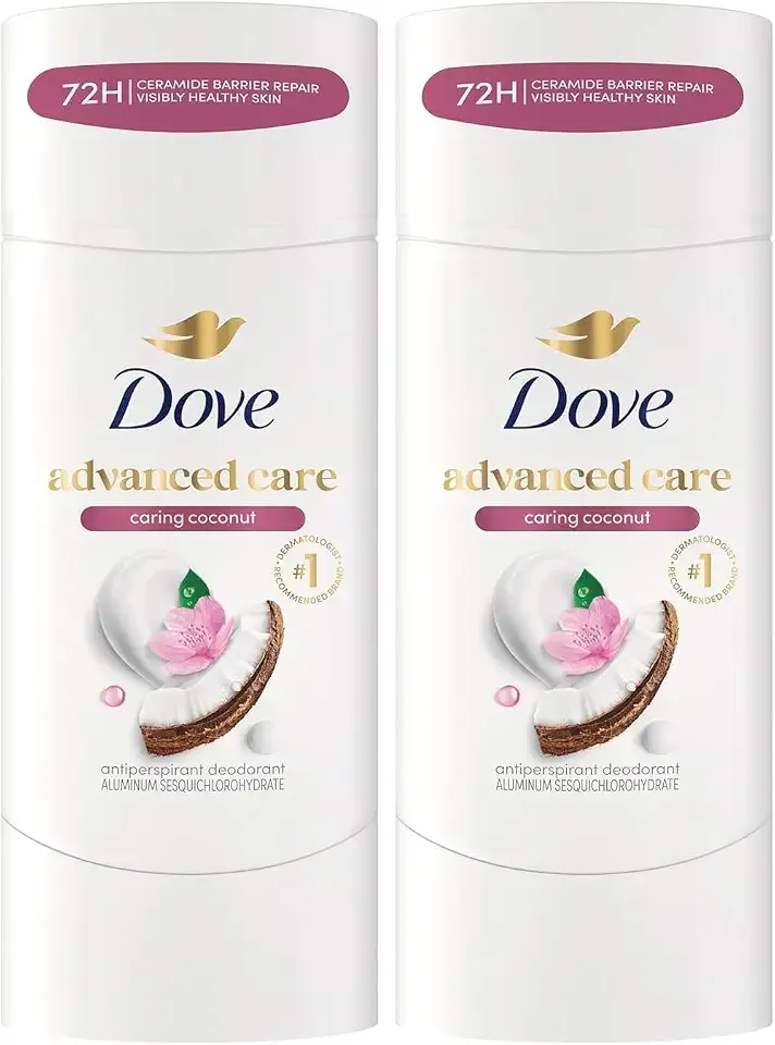 Dove Advanced Care Antiperspirant Caring Coconut, 2 Count Deodorant Stick for Women, for 48 Hour Protection And Soft And Comfortable Underarms, 2.6 oz | 72 hour sweat and odor protection. Caring Coconut