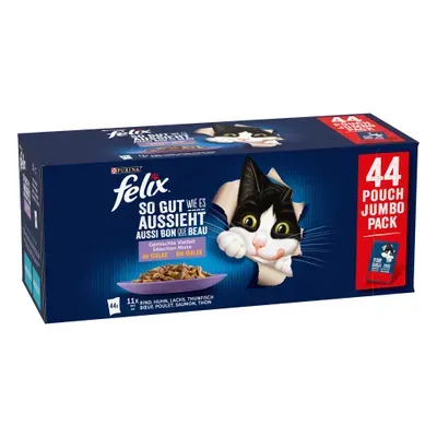 Sachets Felix 2 x 44 x 80 / 85 g : 50 % de remise sur le 2ème paquet !"Aussi bon que beau" : Poulet, bœuf, thon, saumon (2 x (44 x 85 g))