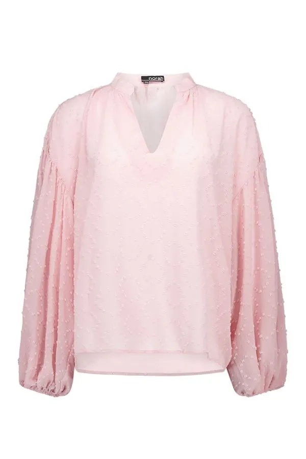 Roze blouse met stippen en V-hals