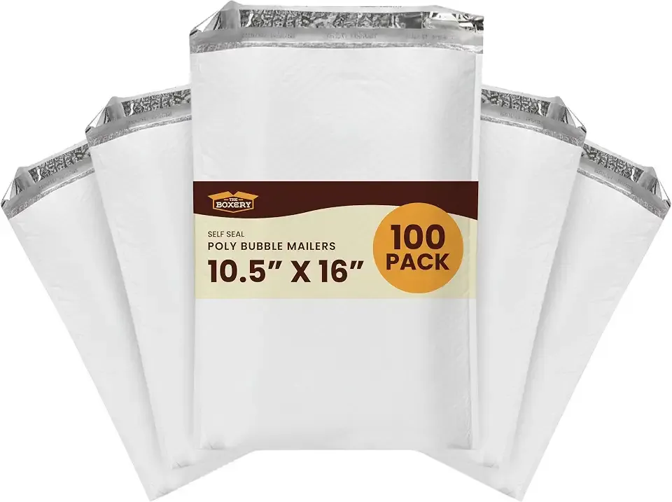 The Boxery 10.5x16" #5 Poly Bubble Mailers 100 Pack, Padded Envelopes, Self Seal, Waterproof Shipping Bags for Shipping & Packaging