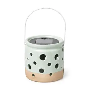 Solar lampje keramiek - groen - ø9.3x9.2 cm