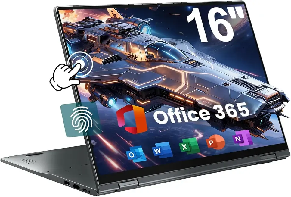 jumper 16 inch Convertible Laptop, Laptop Computer with Quad Core N95 Processor (Up to 3.4GHz), 16GB DDR5 RAM 640GB Storage, 360 Degree Touchscreen, Backlit Keyboard, Fingerprint Reader, BT5.2, WiFi 6