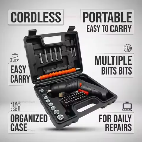 47Pcs Rechargeable Electric Screwdriver Set 3.6V Cordless Lithium Power Tools Kit Foldable for Home DIY Repairs Furniture Electr