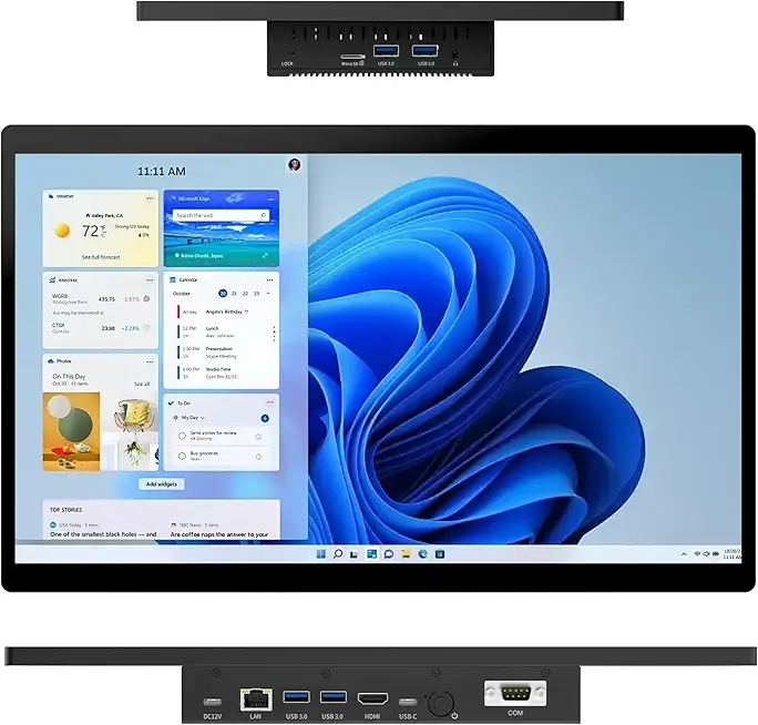 Industrial All-in-One Panel PC 15.6 inch Win 11 Pro Computer with Celeron N5100, 8GB RAM, 128GB SSD, FHD IPS Touchscreen (1920x1080), 4X USB 3.0, RS232, LAN, HDMI and Type-C
