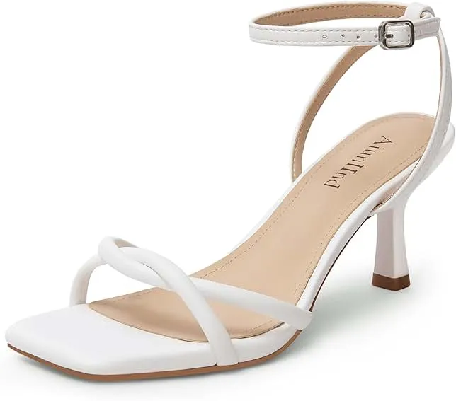 AIUNIIND Women's Kitten Low Heel Sandals, Strappy Square Open Toe 2.5 inch | Adjustable Ankle Strap, Comfortable All…