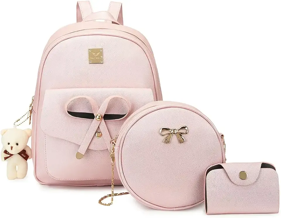 Cute Leather Mini Backpack Purse for Women Bowknot Small Backpack for Girls gift Rucksack Ladies Shoulder Bag 3pcs