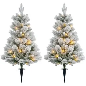 Juego de HOMAIRE 2 piñas de árbol de Navidad con iluminación LED de 107 cm, frutos rojos, a prueba de fuego, verde/blanco