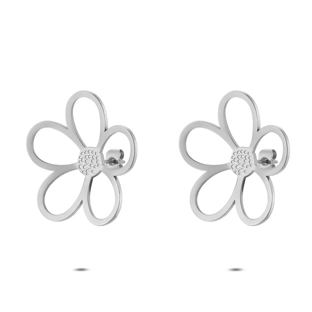 Oorbellen in edelstaal, bloemvormig