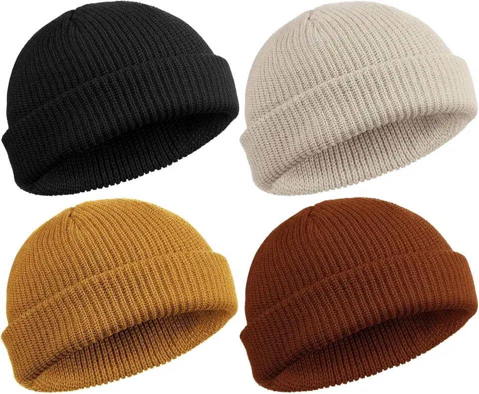 4 Pieces Trawler Beanie Watch Hat Roll up Edge Skullcap Fisherman Beanie Unisex
