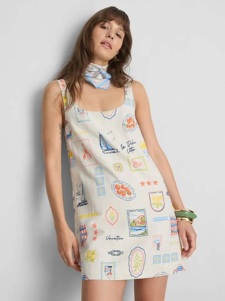 Mini robe droite en mélange de coton à motif