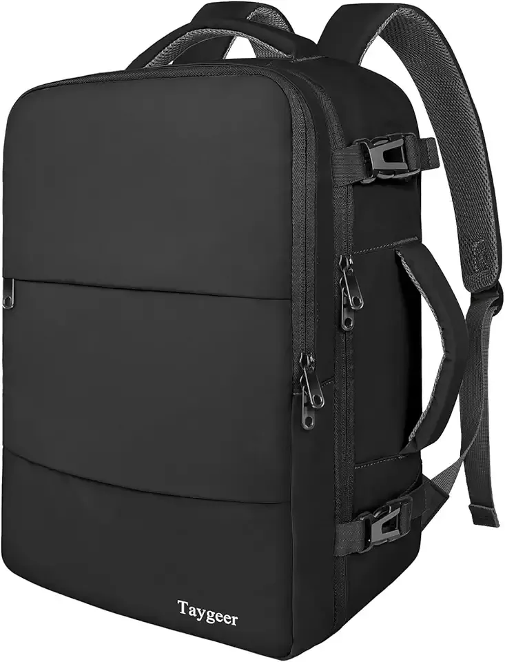 Travel Laptop Backpack for Men Women, Airplane Approved Travel Backpack Suitcase with Water Bottle Pocket, Lightweight College 35l Luggage Bag 15.6inch Laptop Mochila Gifts for Business,Black