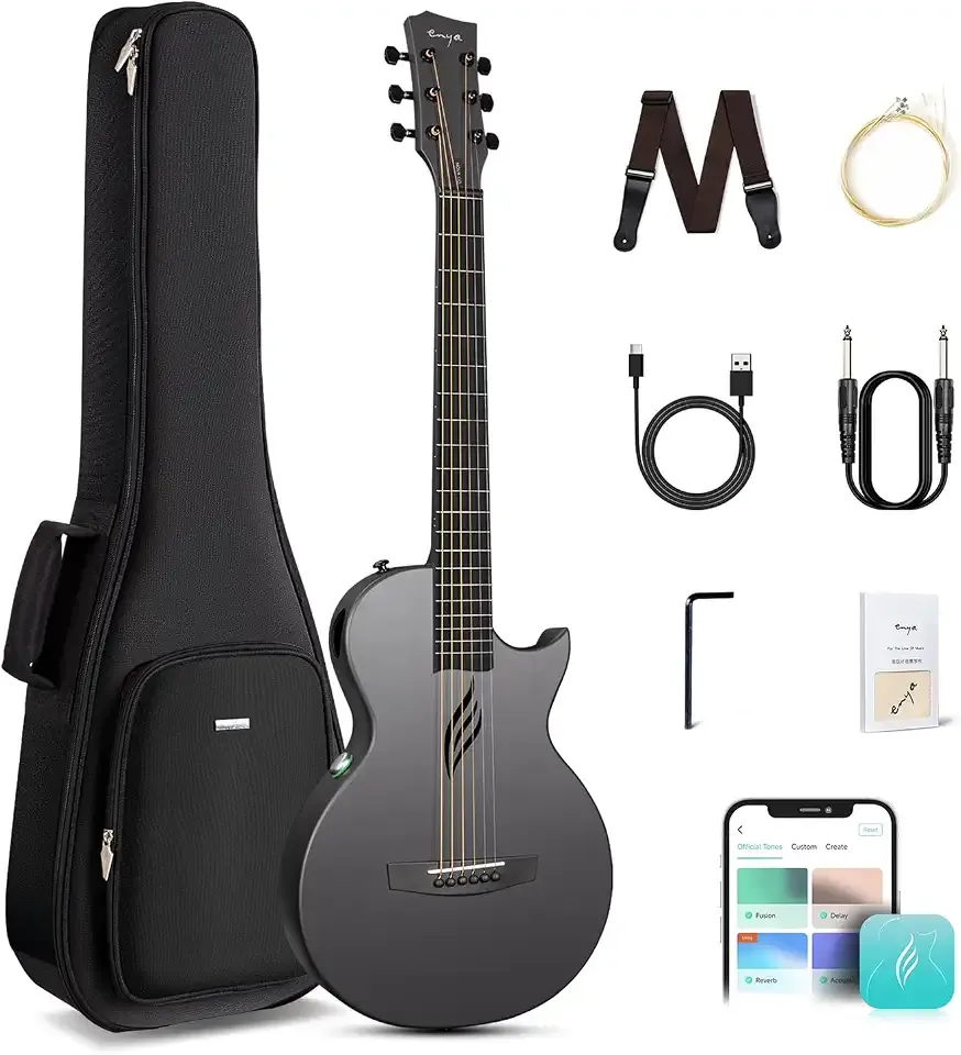 Enya NOVA GO SP1 Carbon Fiber 35-Inch Smart Acoustic-Electric Travel Guitar | AcousticPlus Technology, Built-In Effects, USB Recording, Built-In Bluetooth Speaker, Beginner Kit with Gig Bag Included