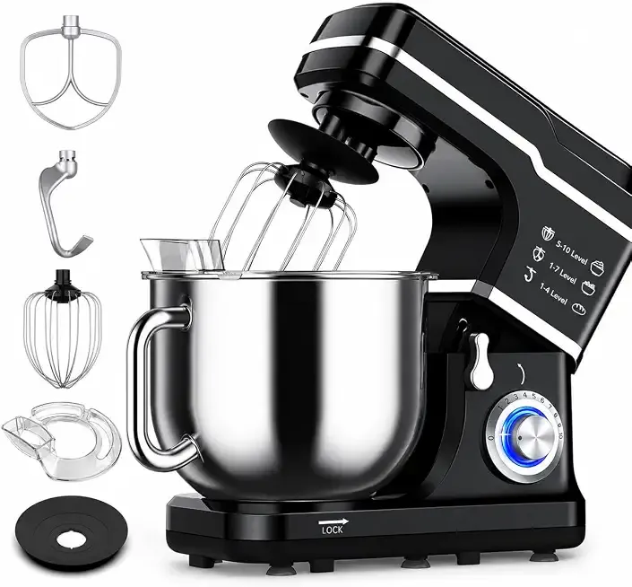 7.5 QT Stand Mixer, 10-Speed Tilt-Head Electric Mixer with Stainless Steel Bowl, Dough Hook, Whisk, Beater, Splash Guard – Powerful 660W Motor for Baking, Whipping & Mixing, Black