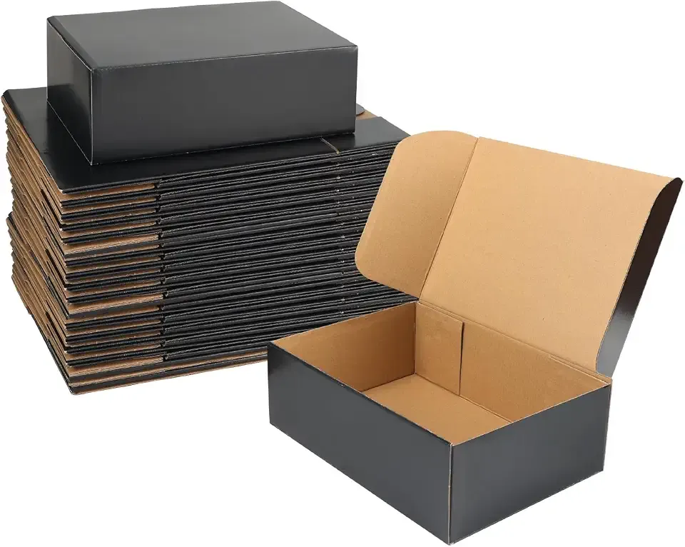 Black 12x9x4 Shipping Boxes Set of 25, Corrugated Cardboard Mailer Boxes with Brown Interior for Small Business Shipping, for Modern Business Packaging, Mailing, and Storage