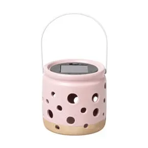 Solar lampje keramiek - roze - ø9.3x9.2 cm