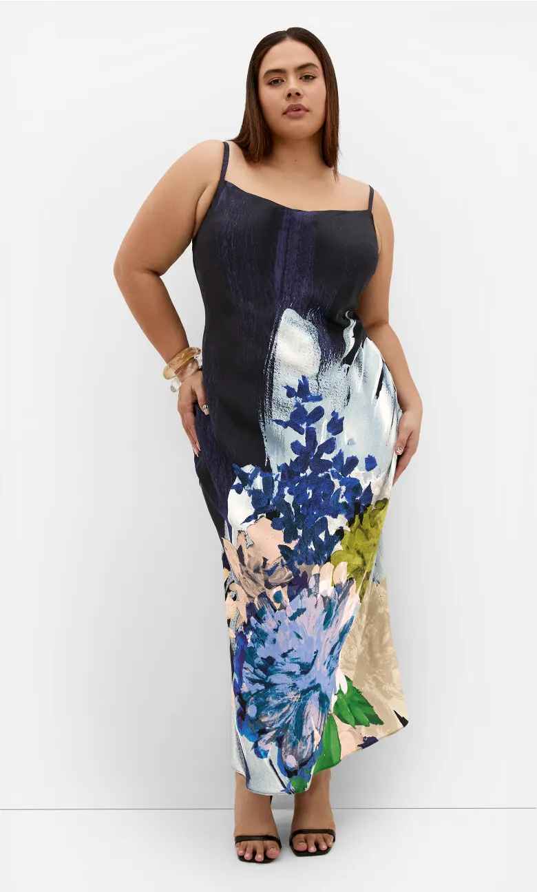 Sadie Dahlia Print Slip Dress - navy