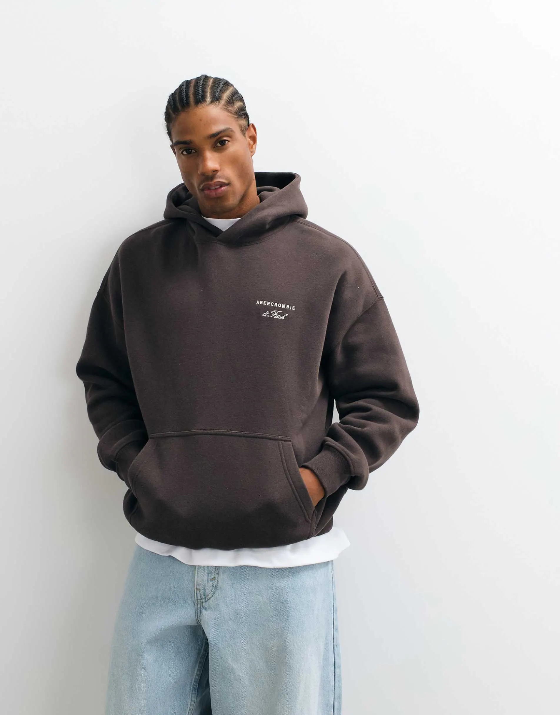 Abercrombie & Fitch script logo oversized hoodie in brown