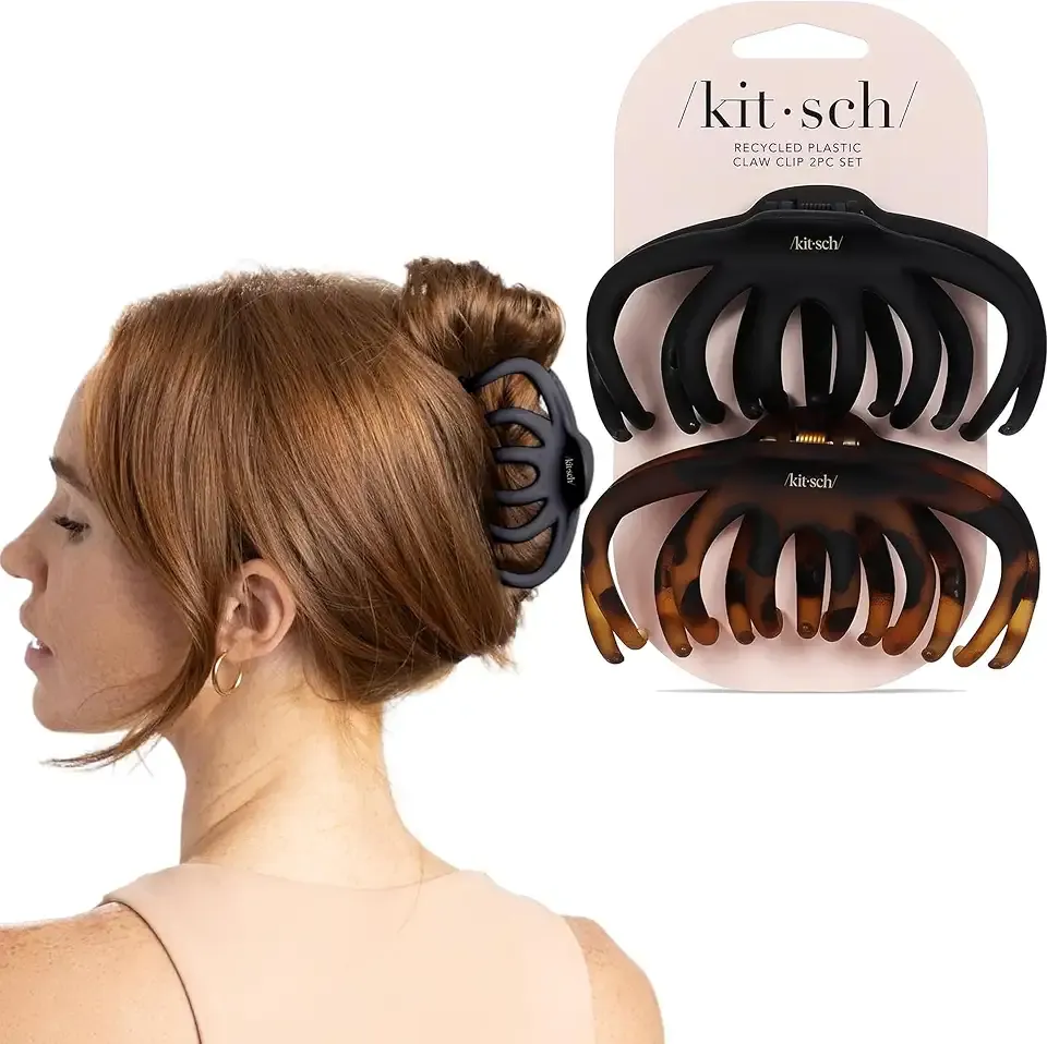 Kitsch Octopus Hair Clips - Large Claw Clips for Thick Hair, | Durable Recycled Plastic | Slip-Free Grip | Teen Girl Gifts Trendy Stuff - Classic Black & Tortoise, 2pcs