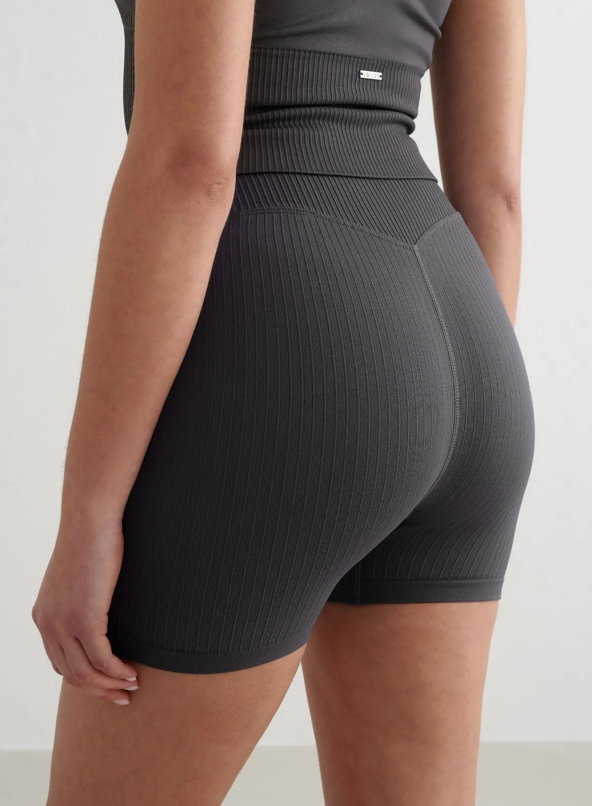 Shadow Grey Ribbed Seamless Midi Biker Shorts