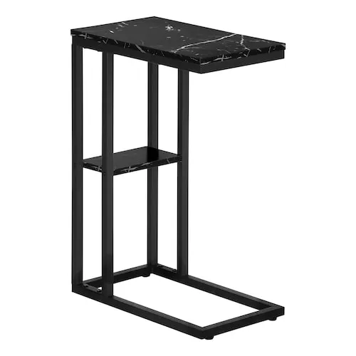 Accent Table, C-shaped, End, Side, Snack, Living Room, Bedroom, Metal, Laminate, Black Marble Look