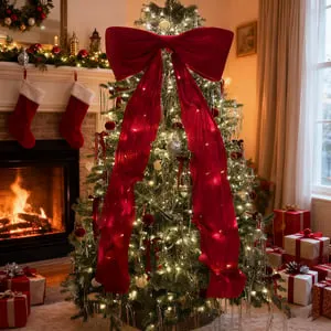 Decoración navideña, lazos grandes para árbol de Navidad, lazo de terciopelo rojo para decoración de árbol de Navidad, bodas, fiestas, 180 cm x 50 cm