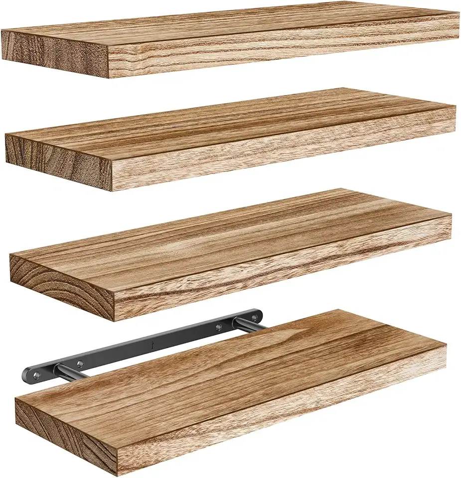 AMADA HOMEFURNISHING Floating Shelves, Paulownia Wood Wall Shelves for Living Room/Bedroom/Kitchen/Home Office, Wood Floating Shelf for Home Storage & Organization Set of 4 15.75" L x 5.91" W x 0.98"H