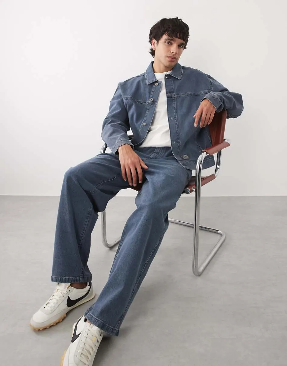 ASOS DESIGN loose straight jeans in mid wash blue