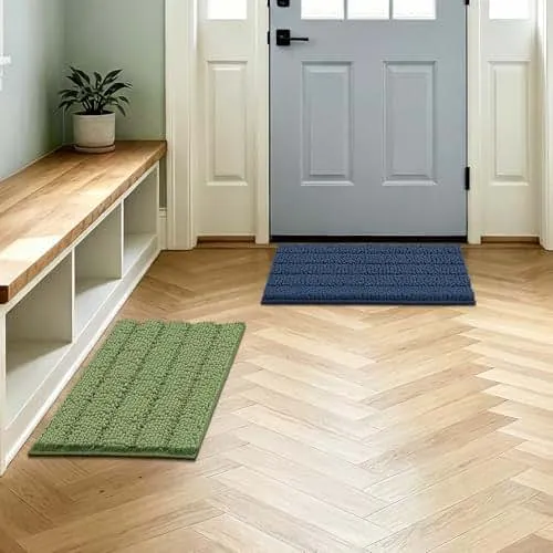 Bcoimo Bathroom Rug Set, 24″x17″+24″x17″ Chenille Bathroom Rugs, Absorbent Non Slip Plush Bath Mats, Machine Washable Fast Drying Flo…