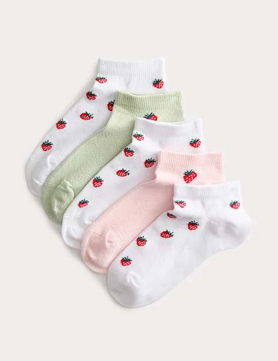 5 Pack Cotton Rich Strawberry Trainer Liners™ (6 Small-7 Large)