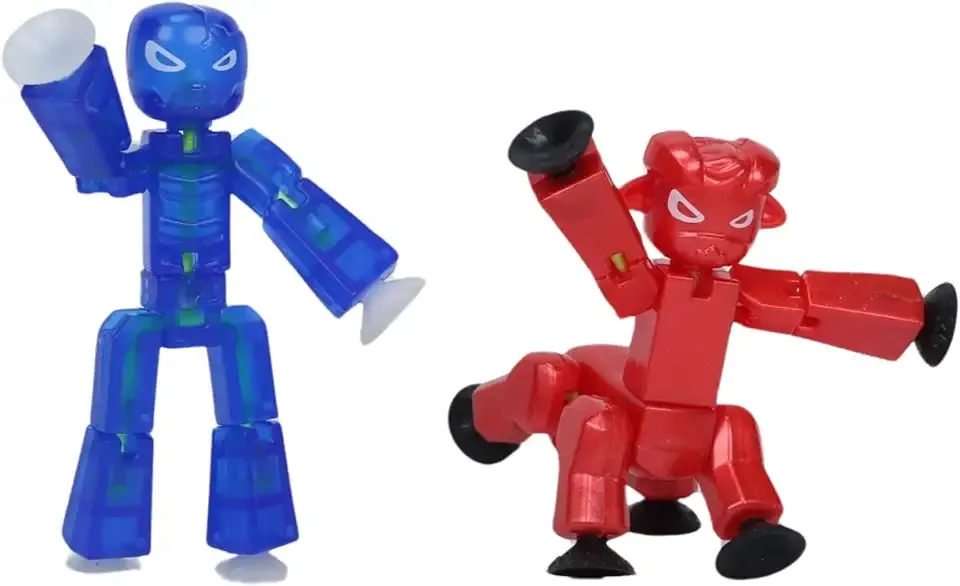 Zing StikBot Dual Pack - Includes 2 StikBots - Collectible Action Figures, Stop Motion Animation, Ages 4 and Up (Indigo Clear Blue (Grim) + Red Chrome (Kyron))
