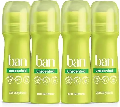 Ban Invisible Roll-On Antiperspirant Deodorant, Unscented, 3.5 oz, 4pk | 24-Hour Sweat and Odor Protection, No White Residue, Unscented, For Women and Men, Sensitive Skin-Friendly, 4-Pack Value Ban Invisible Roll-On Antiperspirant Deodorant, Un…