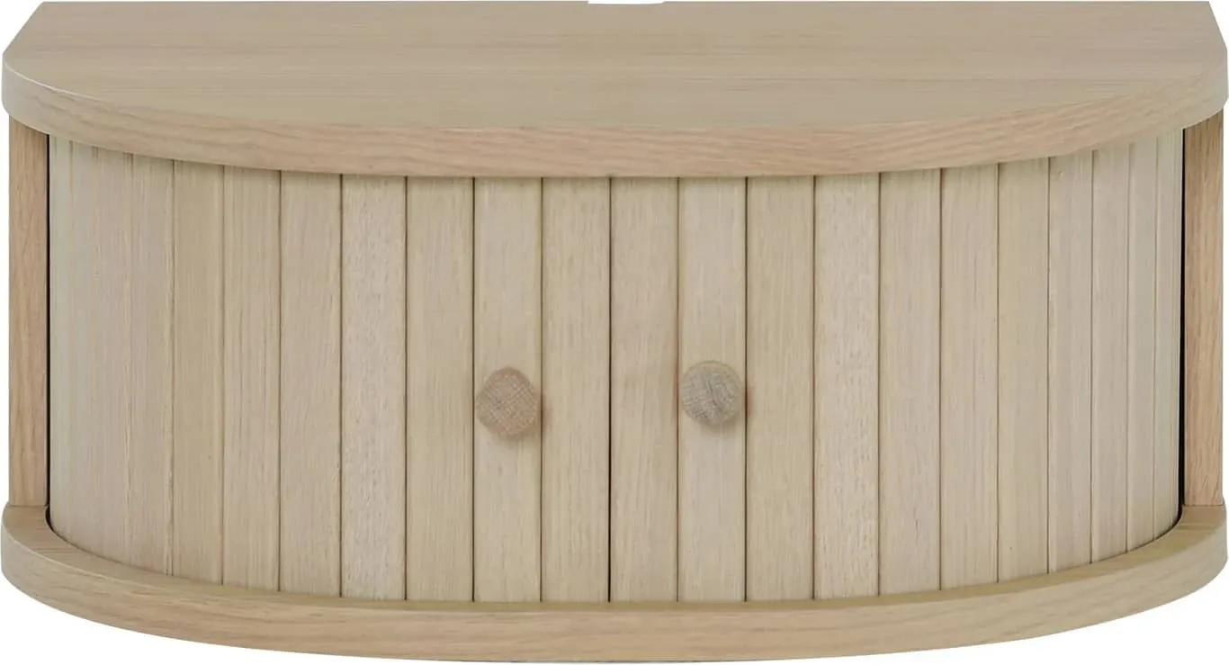 Slide nattbord avrundet H20x48x34cm med veggoppheng, hvitpigmentert eikefiner, lakkert