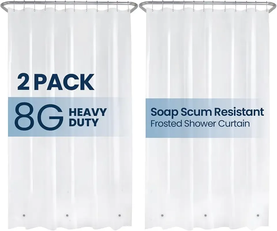 LiBa Shower Curtain PEVA 8G, 72x72 Inch Frosted 2-Pack | Non-Toxic shower liner, waterproof plastic shower curtain, rust-proof grommets, weighted magnets, bathroom accessories