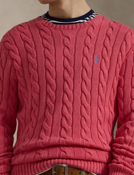 Cable-Knit Cotton Sweater Pale Red